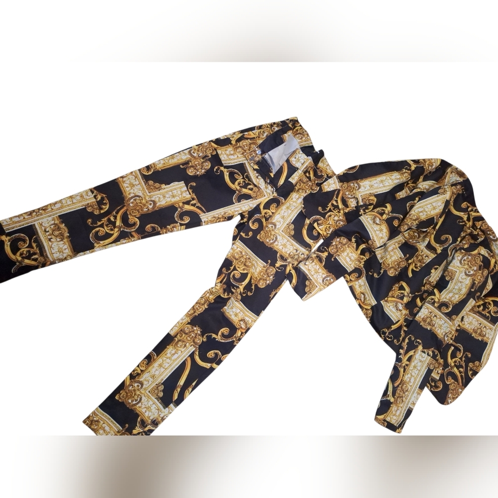 Fashion Nova Black and Gold Pantsuit